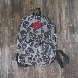 Stylish Gray Backpack with Red Rose Accent